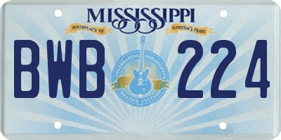 MS license plate BWB224