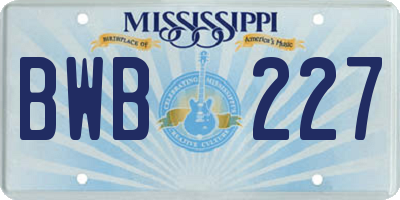 MS license plate BWB227