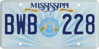 MS license plate BWB228
