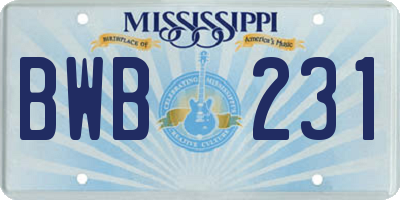 MS license plate BWB231