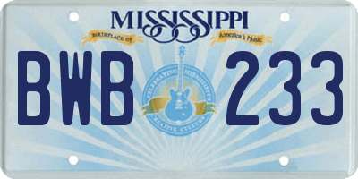MS license plate BWB233
