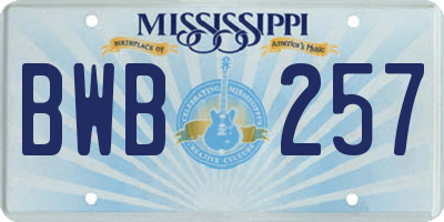 MS license plate BWB257
