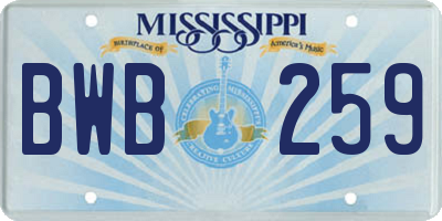 MS license plate BWB259