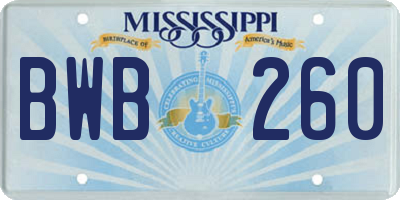 MS license plate BWB260