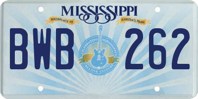 MS license plate BWB262