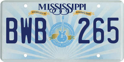 MS license plate BWB265