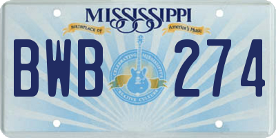 MS license plate BWB274