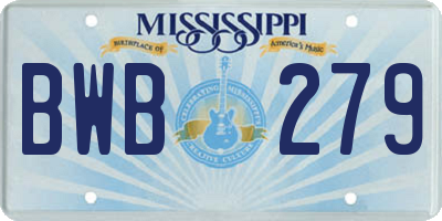 MS license plate BWB279