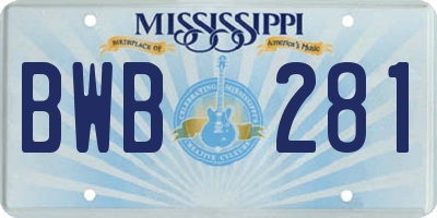 MS license plate BWB281