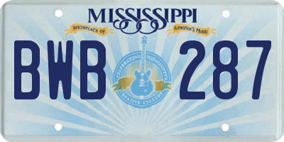 MS license plate BWB287