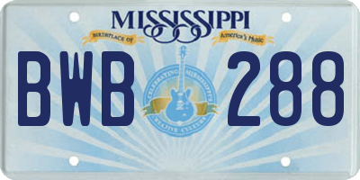 MS license plate BWB288