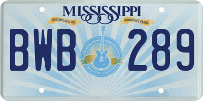 MS license plate BWB289