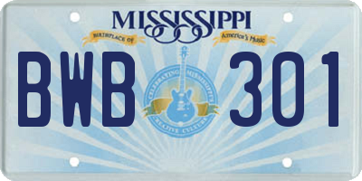 MS license plate BWB301