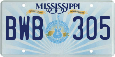 MS license plate BWB305