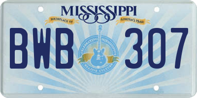 MS license plate BWB307