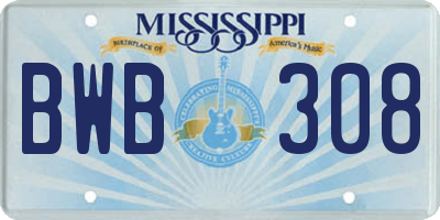 MS license plate BWB308