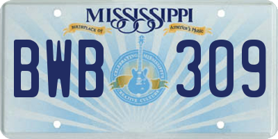 MS license plate BWB309