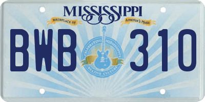 MS license plate BWB310