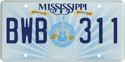 MS license plate BWB311