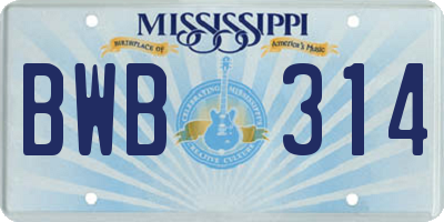 MS license plate BWB314