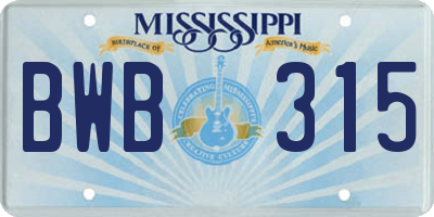 MS license plate BWB315