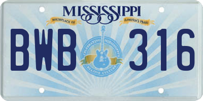 MS license plate BWB316