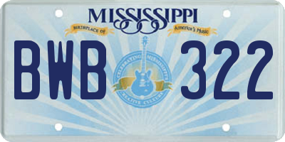 MS license plate BWB322