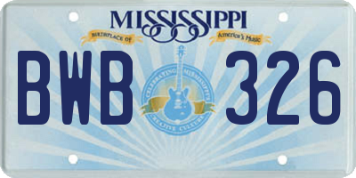 MS license plate BWB326
