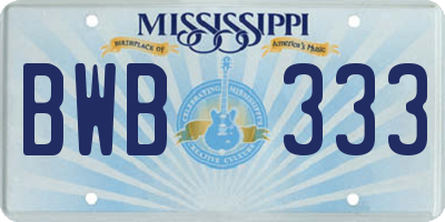 MS license plate BWB333