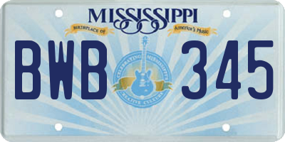 MS license plate BWB345