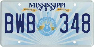 MS license plate BWB348