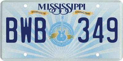 MS license plate BWB349