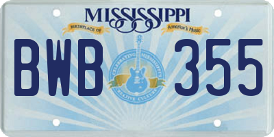 MS license plate BWB355