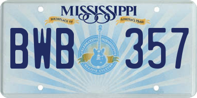 MS license plate BWB357