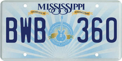 MS license plate BWB360