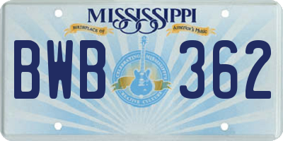 MS license plate BWB362