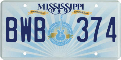 MS license plate BWB374