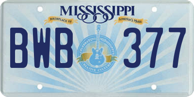 MS license plate BWB377