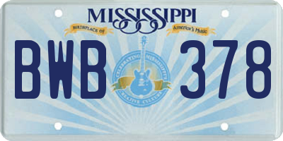 MS license plate BWB378