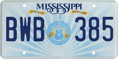 MS license plate BWB385