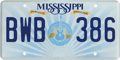 MS license plate BWB386