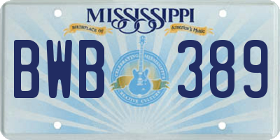 MS license plate BWB389