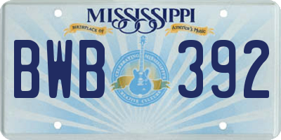 MS license plate BWB392