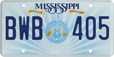 MS license plate BWB405