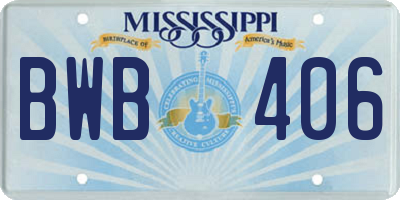 MS license plate BWB406