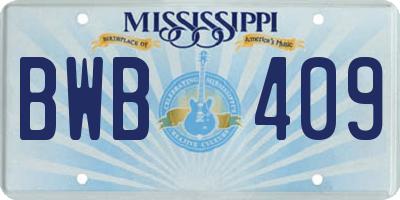 MS license plate BWB409