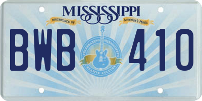 MS license plate BWB410
