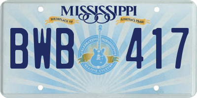 MS license plate BWB417
