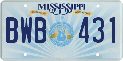MS license plate BWB431