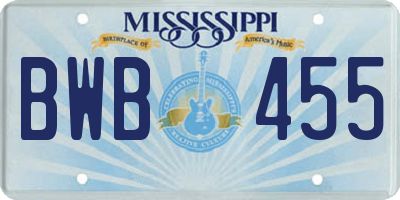 MS license plate BWB455